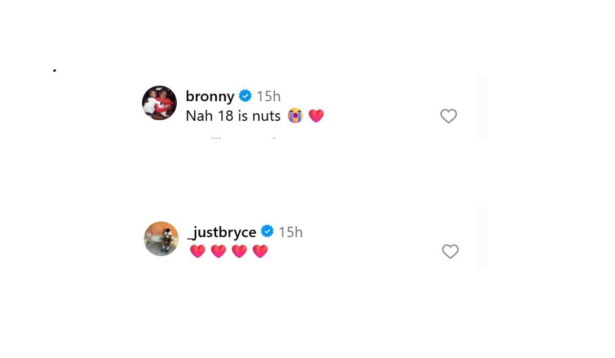 Bronny and Bryce James react to Savannah James' post on Instagram